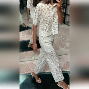 ZARA LACE DETAIL CROPPED PANTS